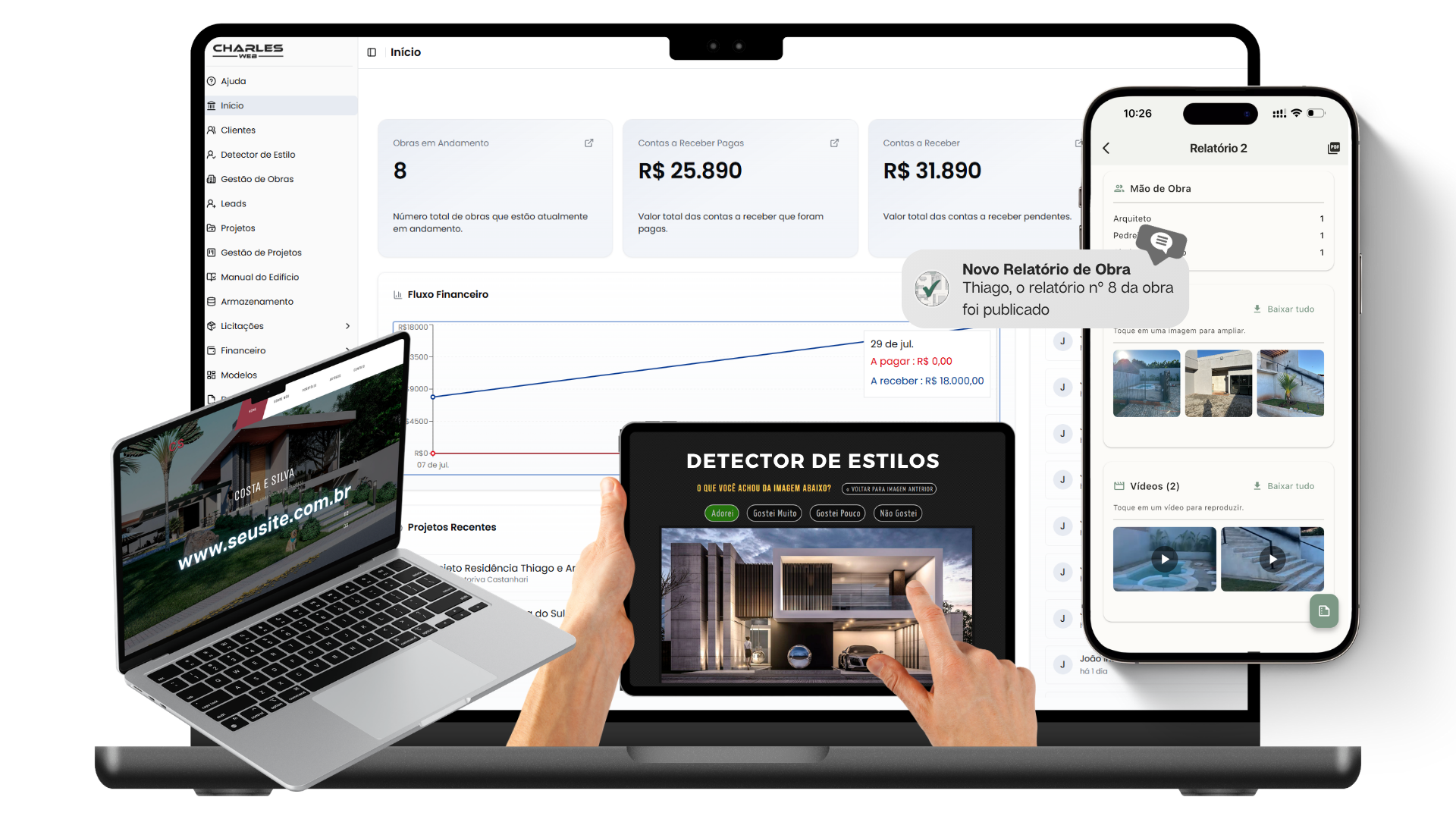 Mockup da plataforma Charles Web